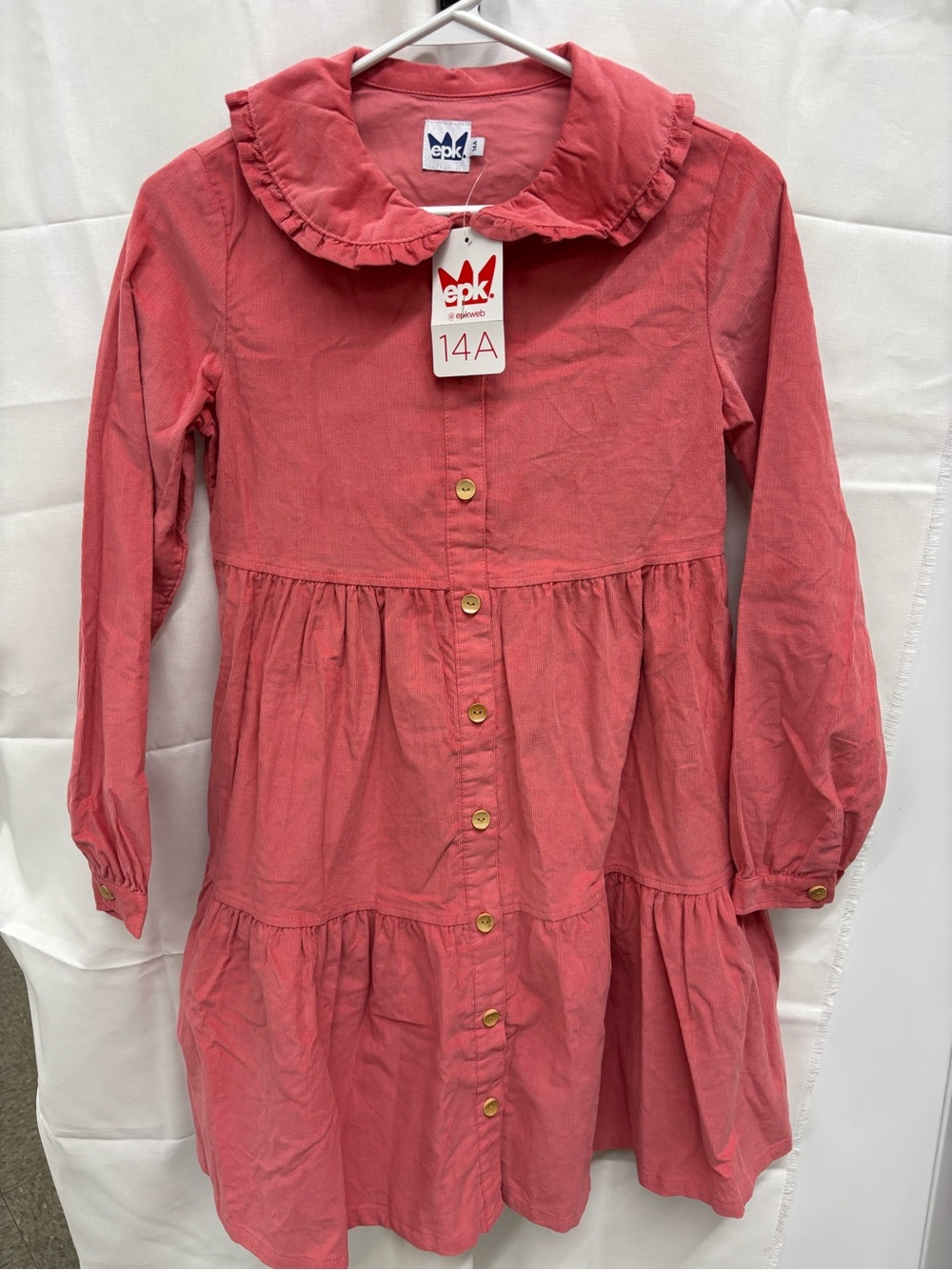 Brand new epk  Coral Button-Front Ruffle Corduroy Collar Dress